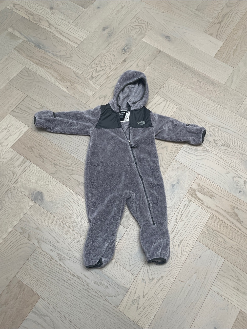 The North Face Kids Gray Hooded Fleece One-Piece Footie